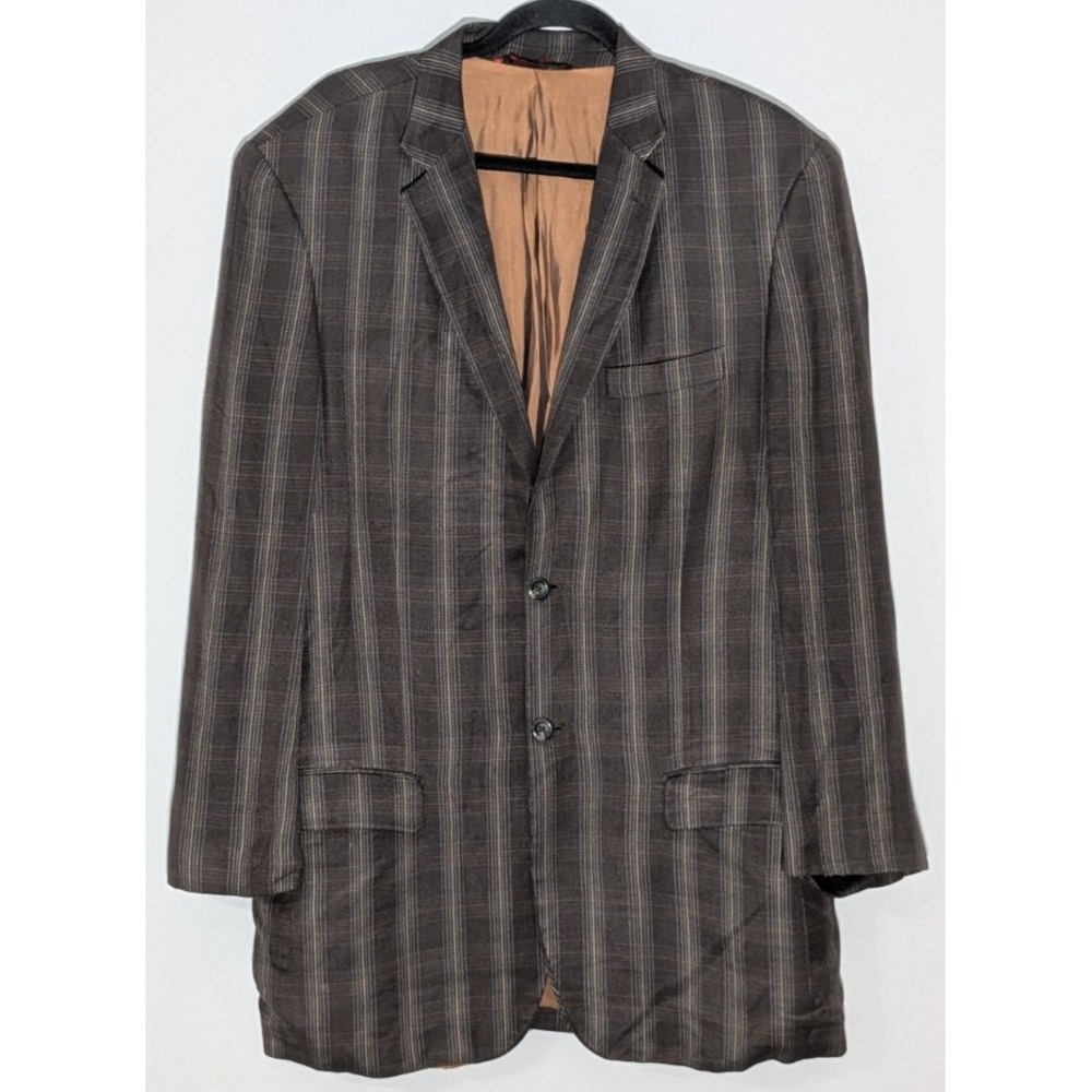 Pronto Moda Elite Tan Silk Bamboo Blend Woven Texture Classic Blazer Size 42L